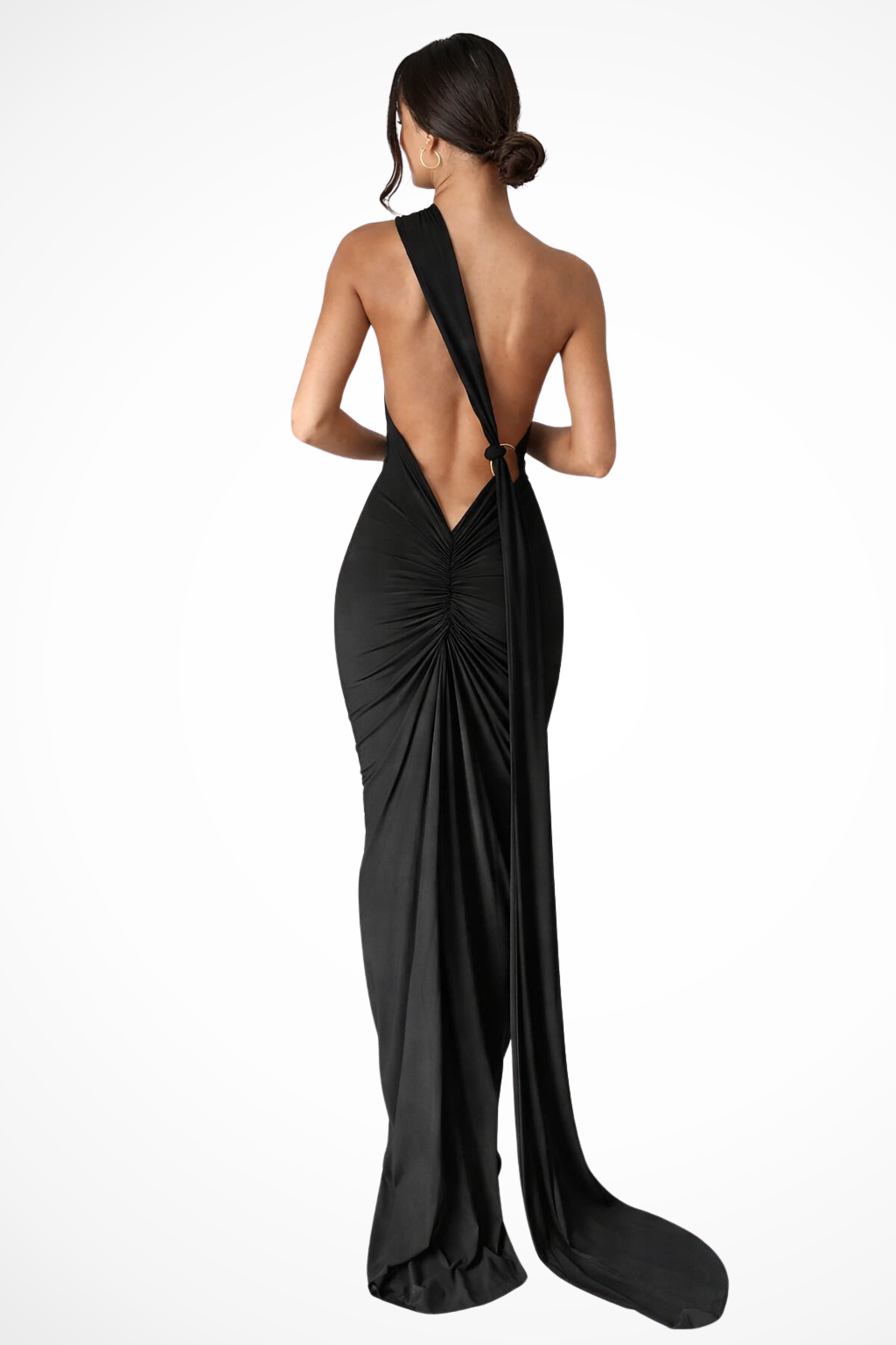 Womens Maxi Dress One Shoulder Ruched Backless