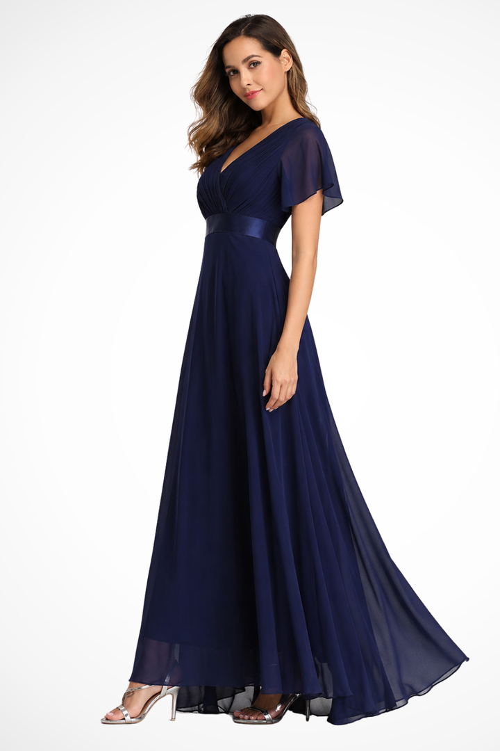 Siopie Women's Chiffon Flutter Sleeve V-Neck Maxi Dress