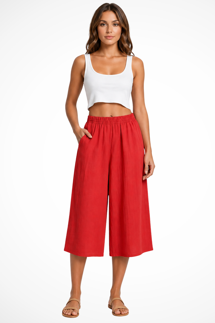Siopie Women's Wide Leg Cropped Trousers in Red