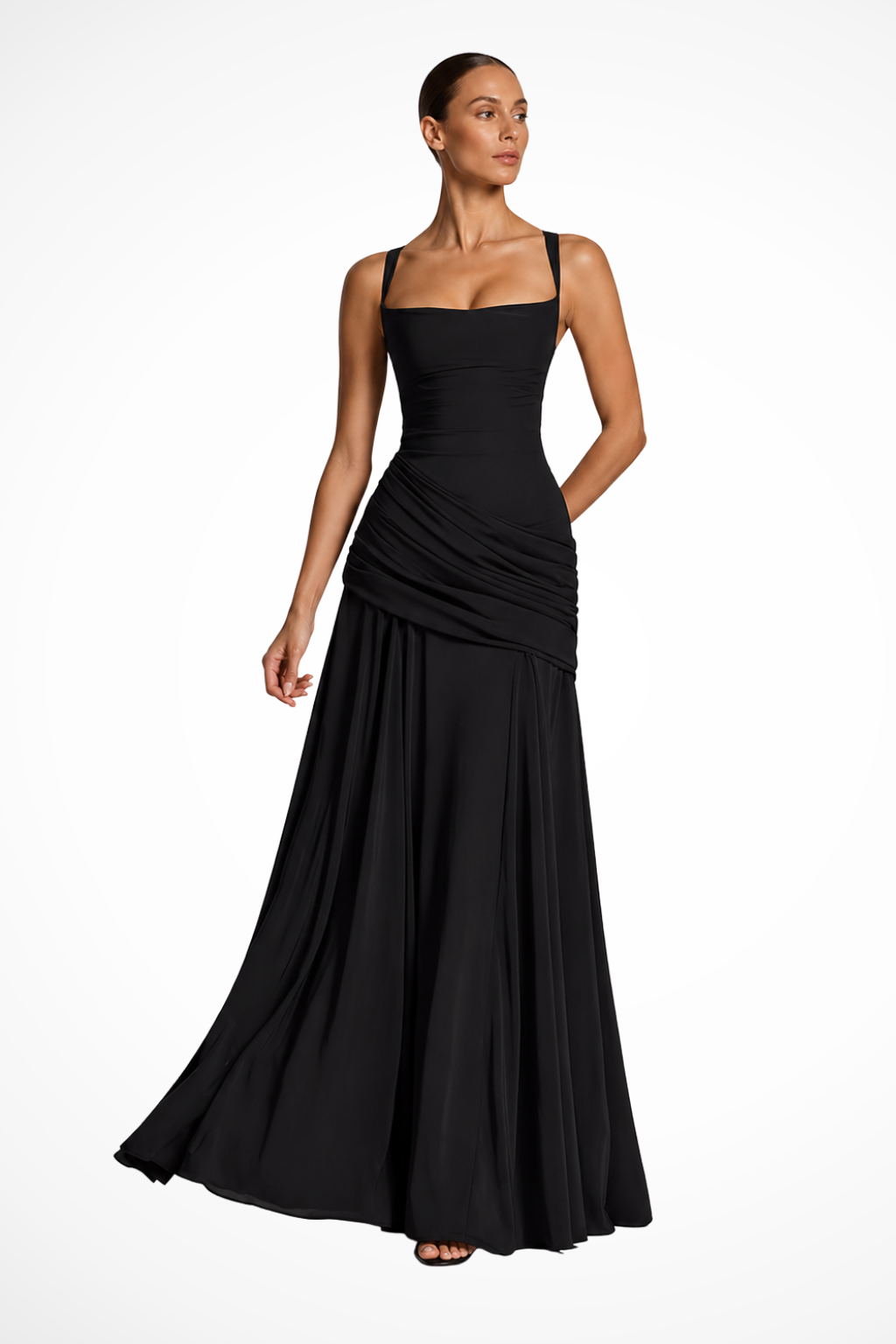 Womens Maxi Dress Square Neck Ruched Fit - Clovrio