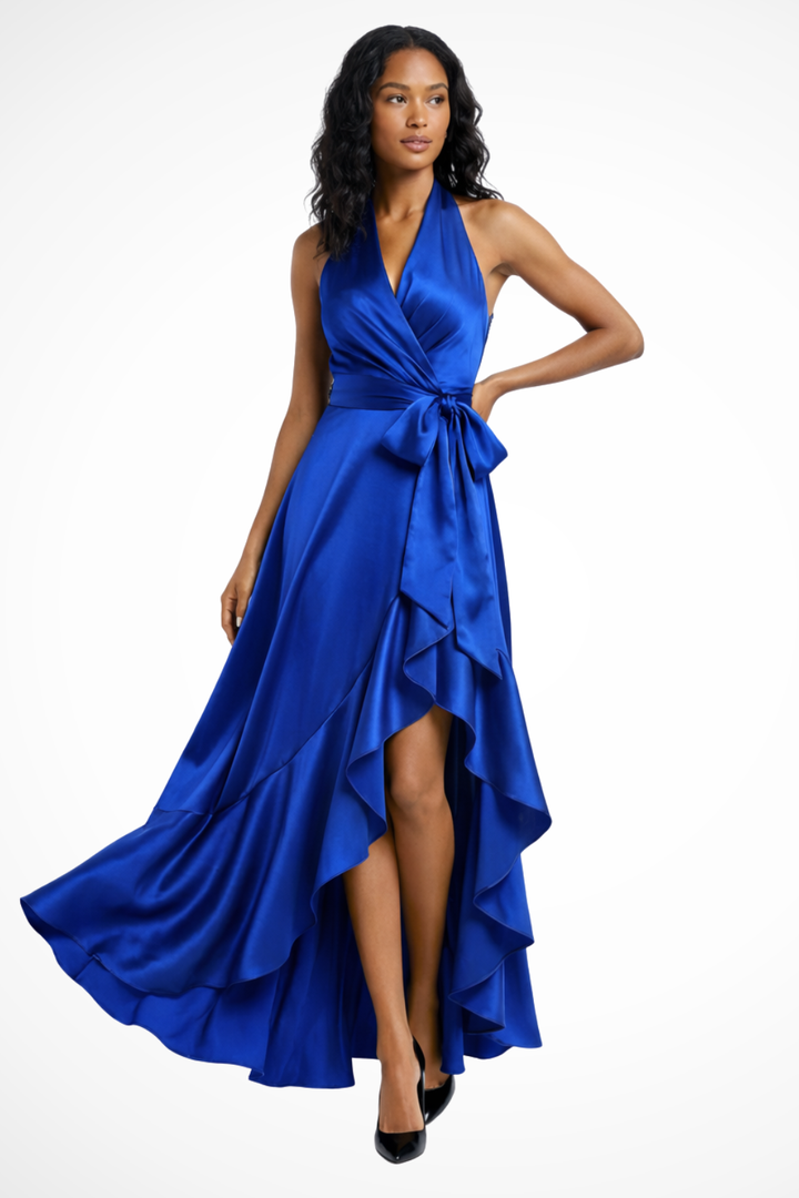 Siopie Women's Satin Halter Neck Maxi Dress in Royal Blue
