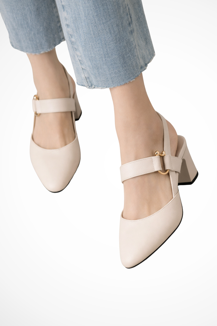 Siopie Women's Slingback Block Heel Mary Janes in Apricot