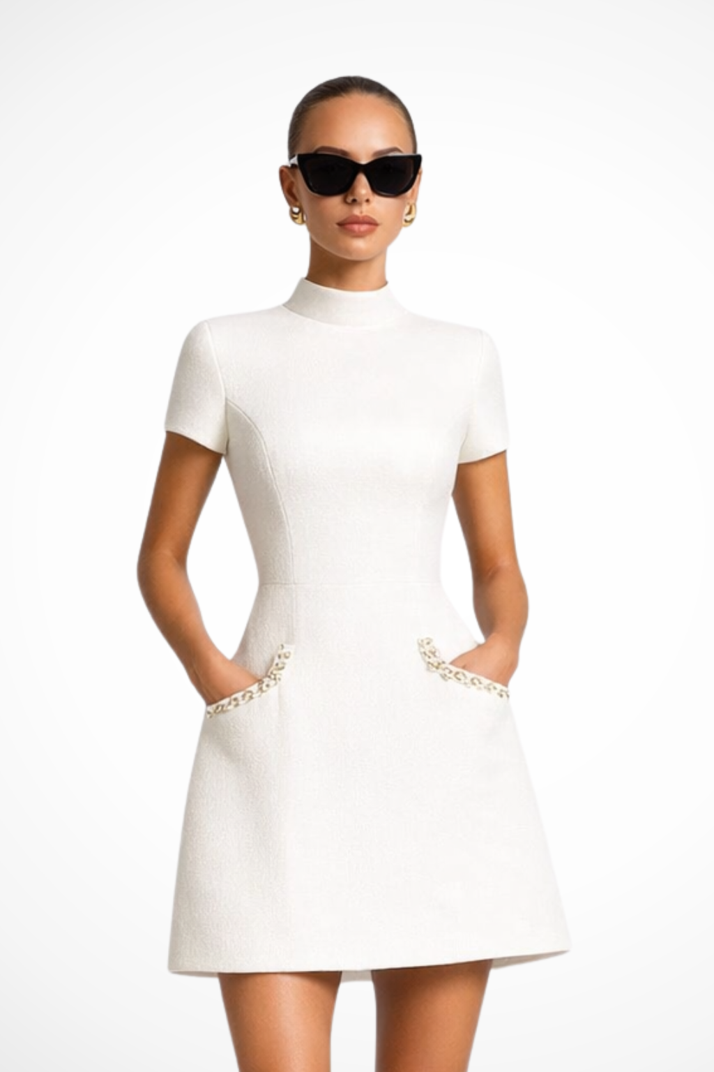 Womens Mini Dress with Pearl Trim and Fitted Style