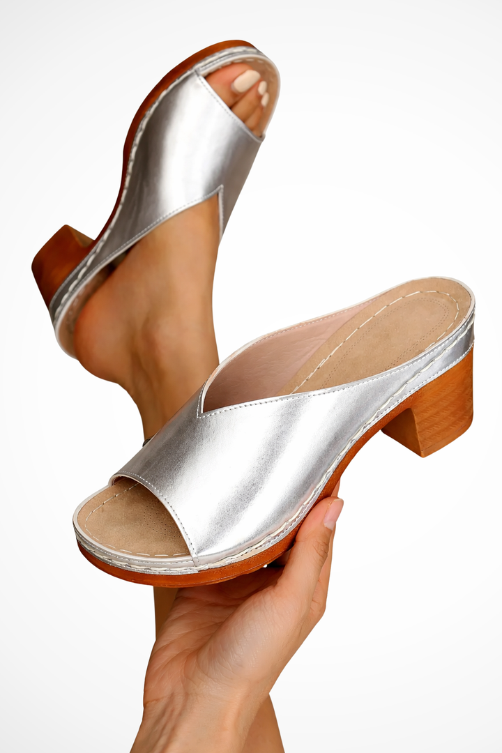 Siopie Women's Open Toe Block Heel Mules