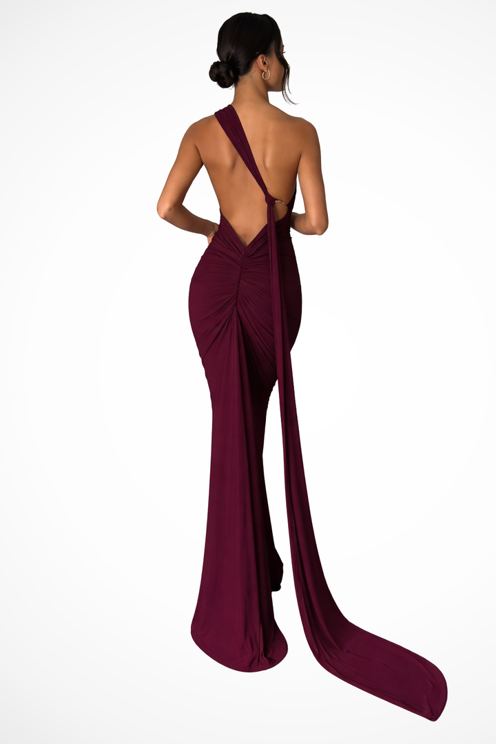 Womens Maxi Dress One Shoulder Ruched Backless