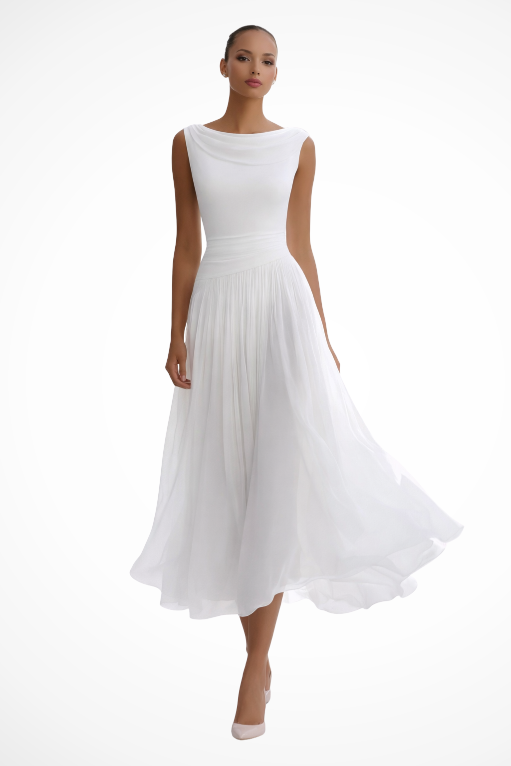 Womens Midi Dress Draped Pleated Style - Clovrio
