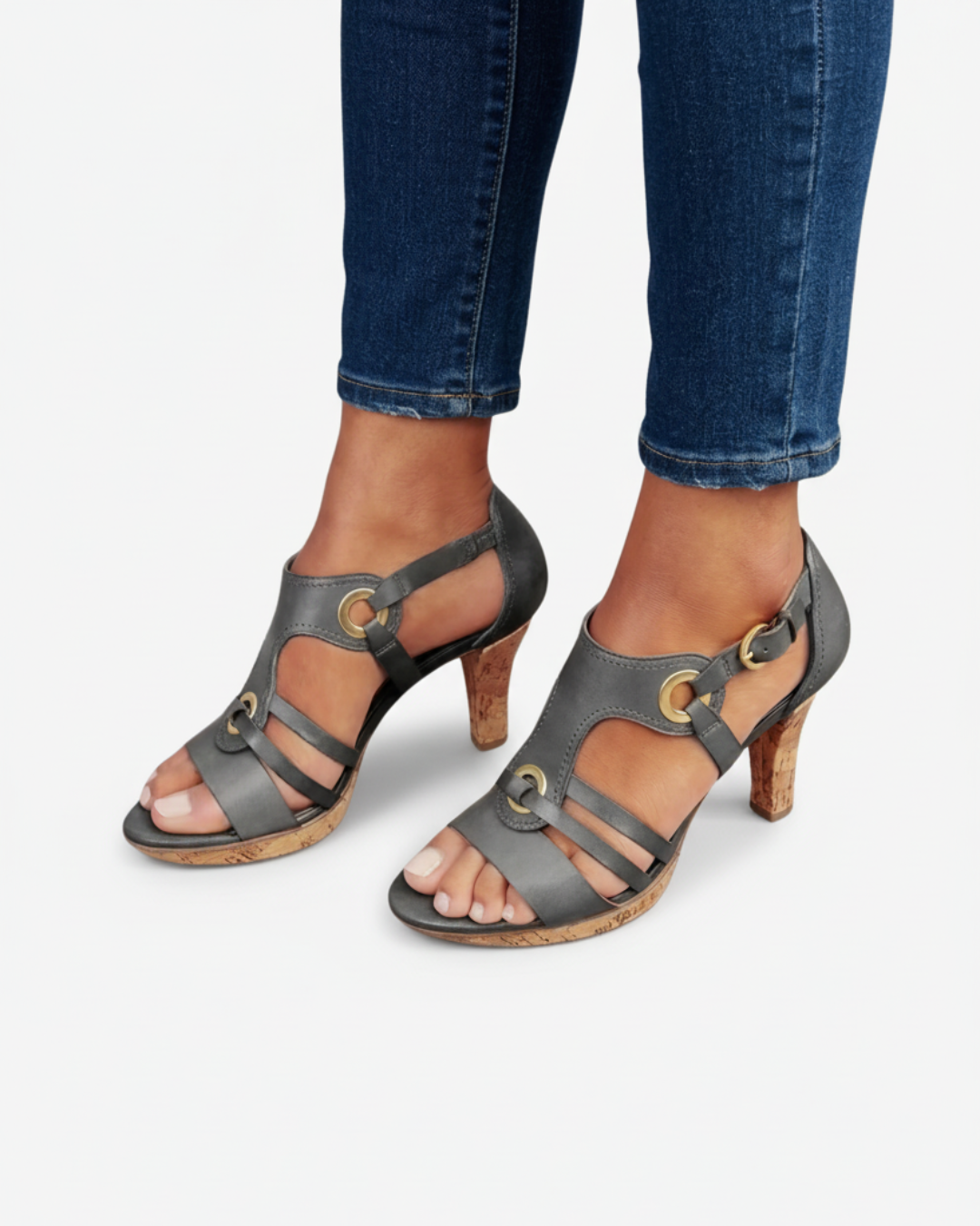 Womens Cork Heel Sandals Open Toe Buckle Strap - Clovrio