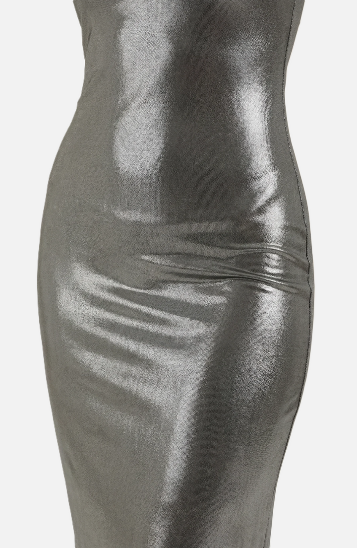 Womens Metallic Bodycon Maxi Dress with Spaghetti Straps