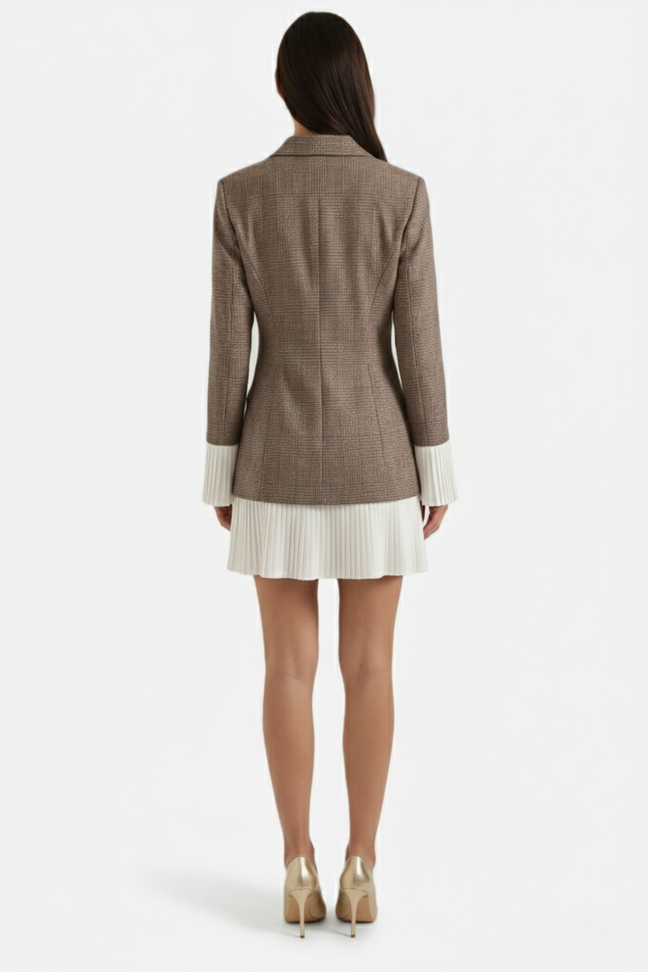Womens Tailored Blazer Dress Pleated Hem Long Sleeve