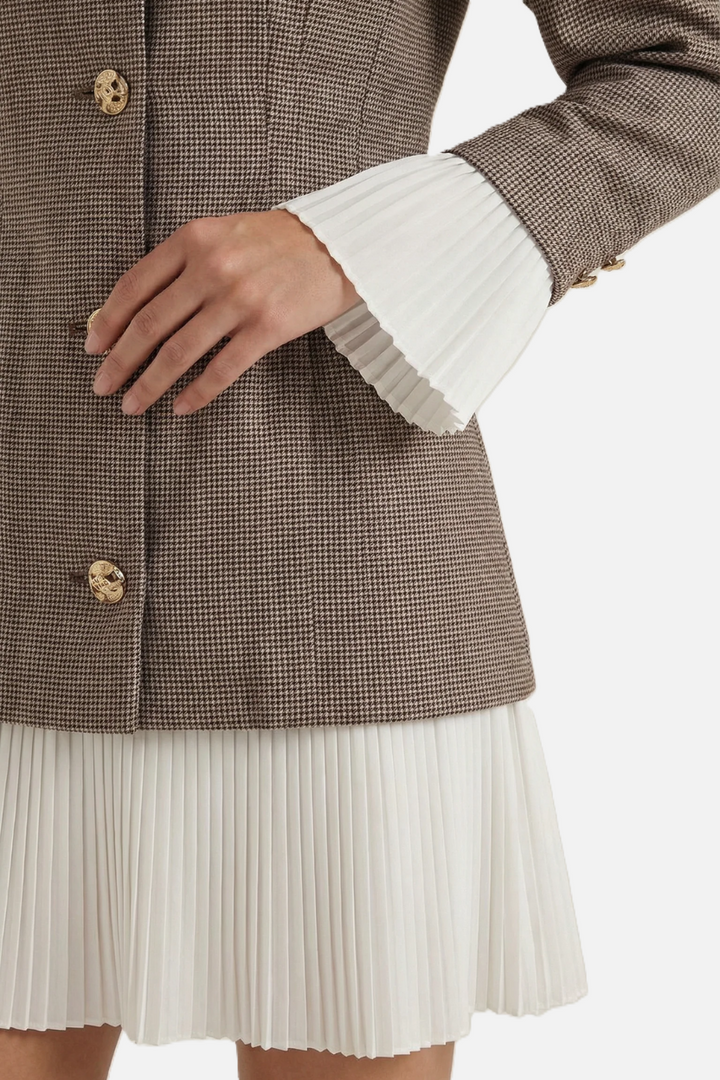 Womens Tailored Blazer Dress Pleated Hem Long Sleeve