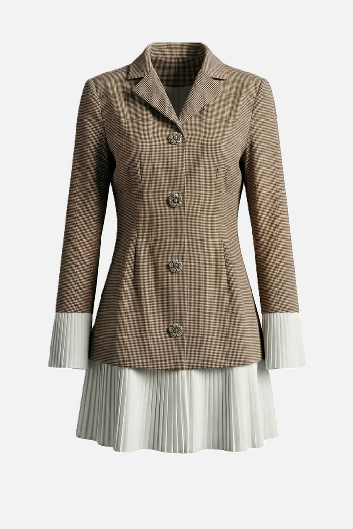 Womens Tailored Blazer Dress Pleated Hem Long Sleeve