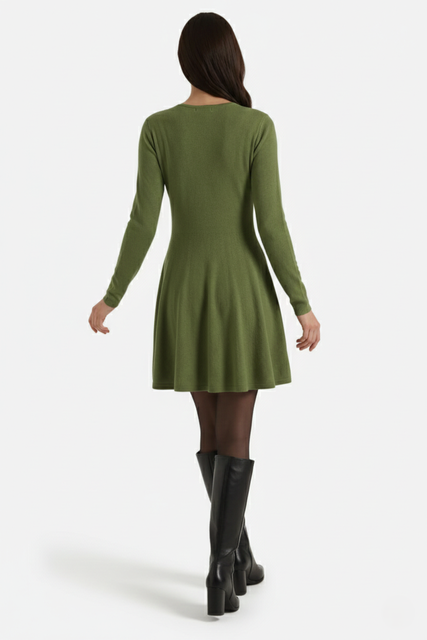 Womens Knitted Skater Dress Long Sleeve Fit and Flare