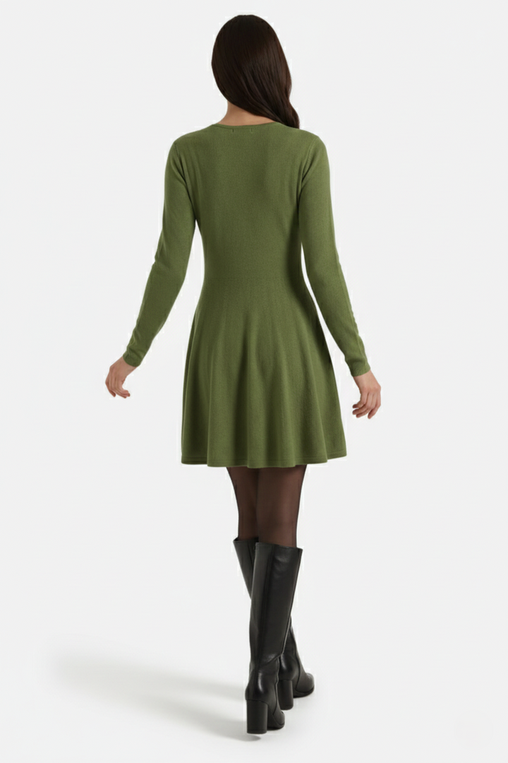 Womens Knitted Skater Dress Long Sleeve Fit and Flare