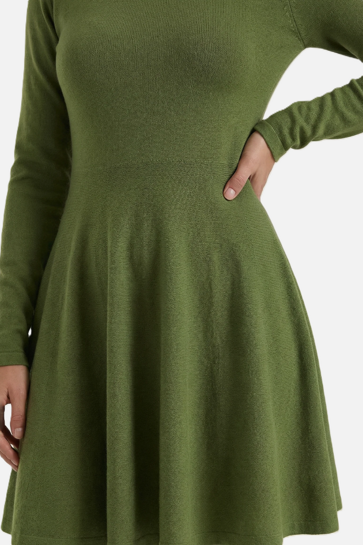 Womens Knitted Skater Dress Long Sleeve Fit and Flare