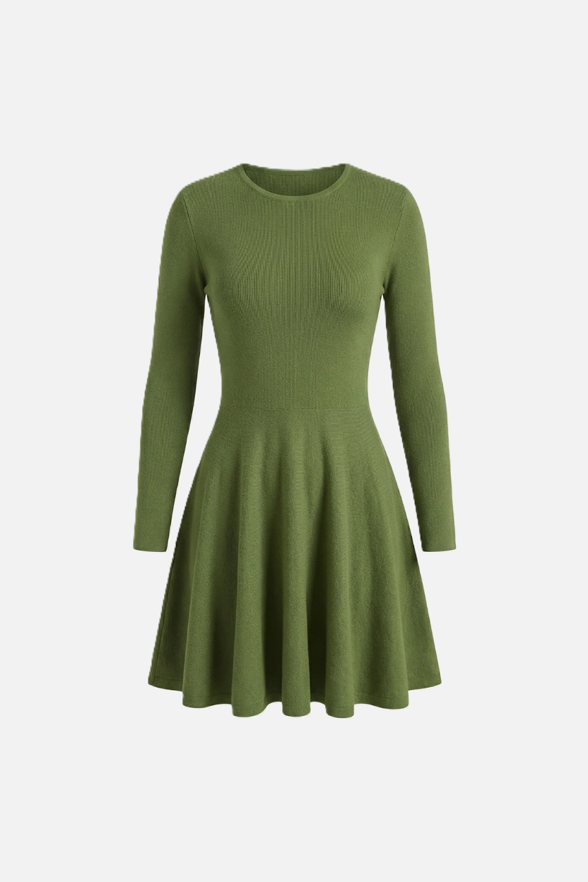 Womens Knitted Skater Dress Long Sleeve Fit and Flare