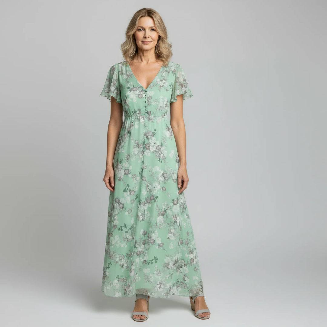 Women's Elegant Chiffon Floral Maxi Dress