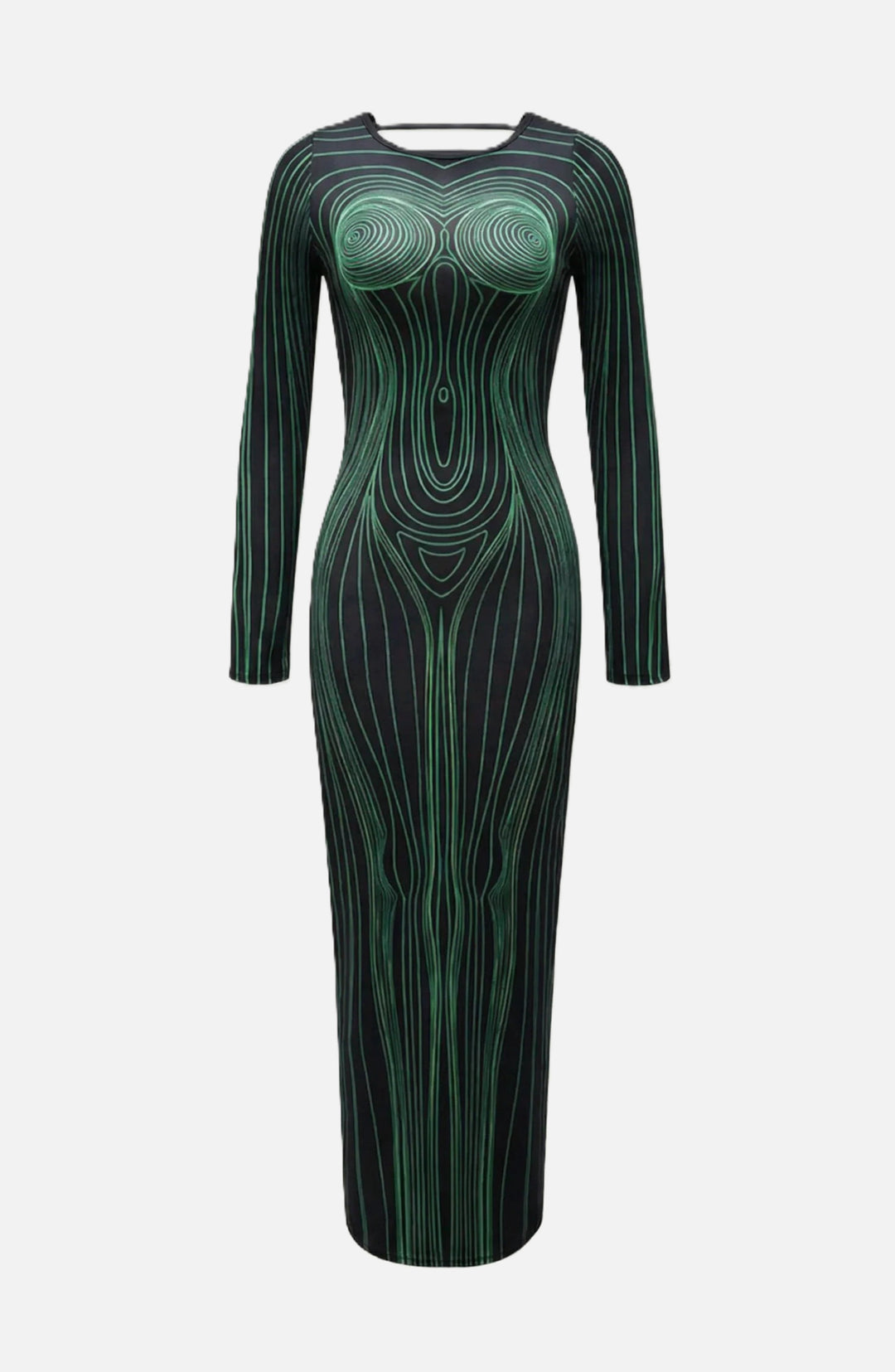 Womens Bodycon Evening Dress with Optical Illusion Long Sleeve Maxi
