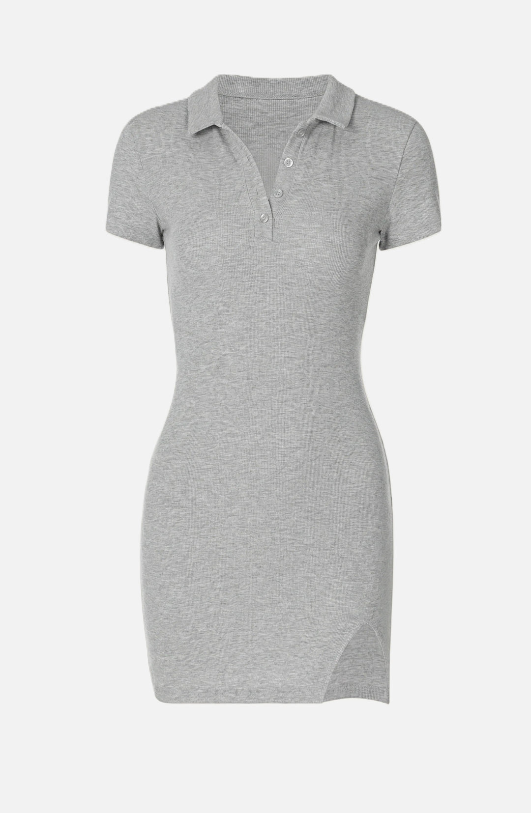 Womens Ribbed Polo Mini Dress Slim Fit Button Front Side Slit