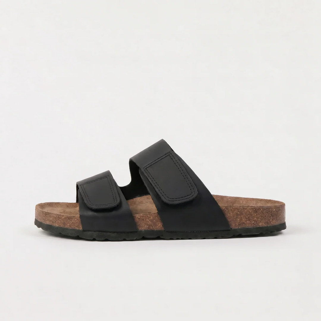 Men's Casual Double Strap Leather Slide Sandals