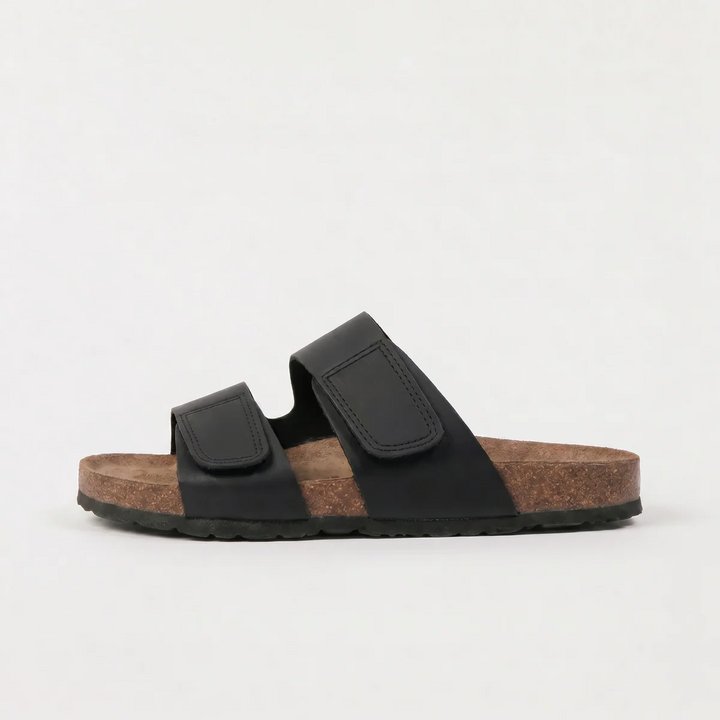 Men's Casual Double Strap Leather Slide Sandals
