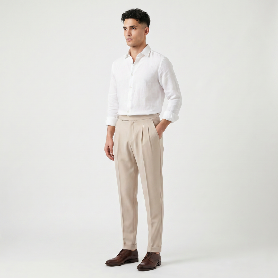 Men's Classic High-Rise Pleated Tapered Trousers