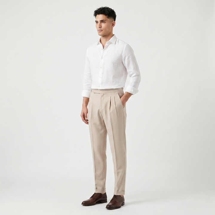 Men's Classic High-Rise Pleated Tapered Trousers