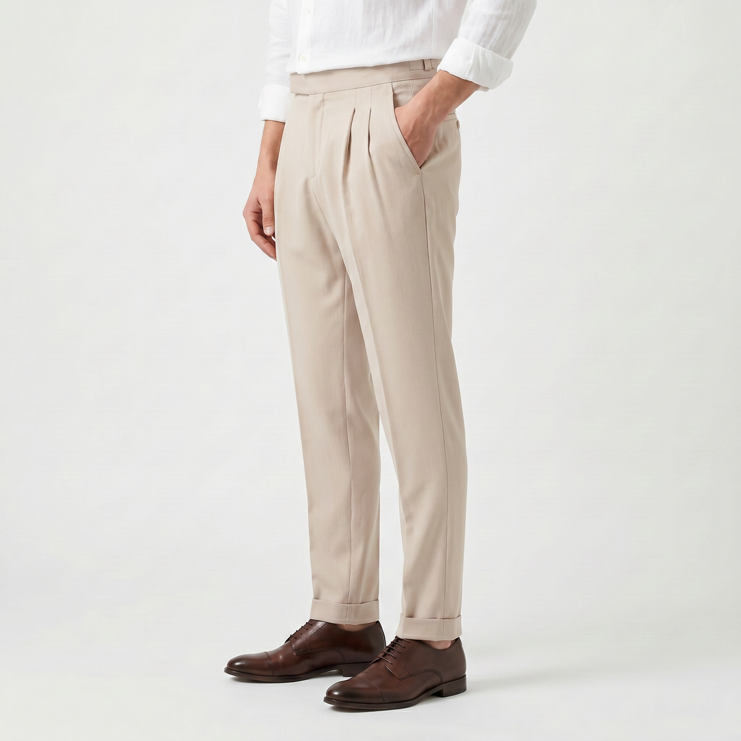 Men's Classic High-Rise Pleated Tapered Trousers