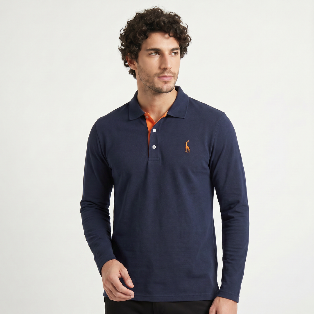 Men's Classic Cotton Long-Sleeve Polo Shirt