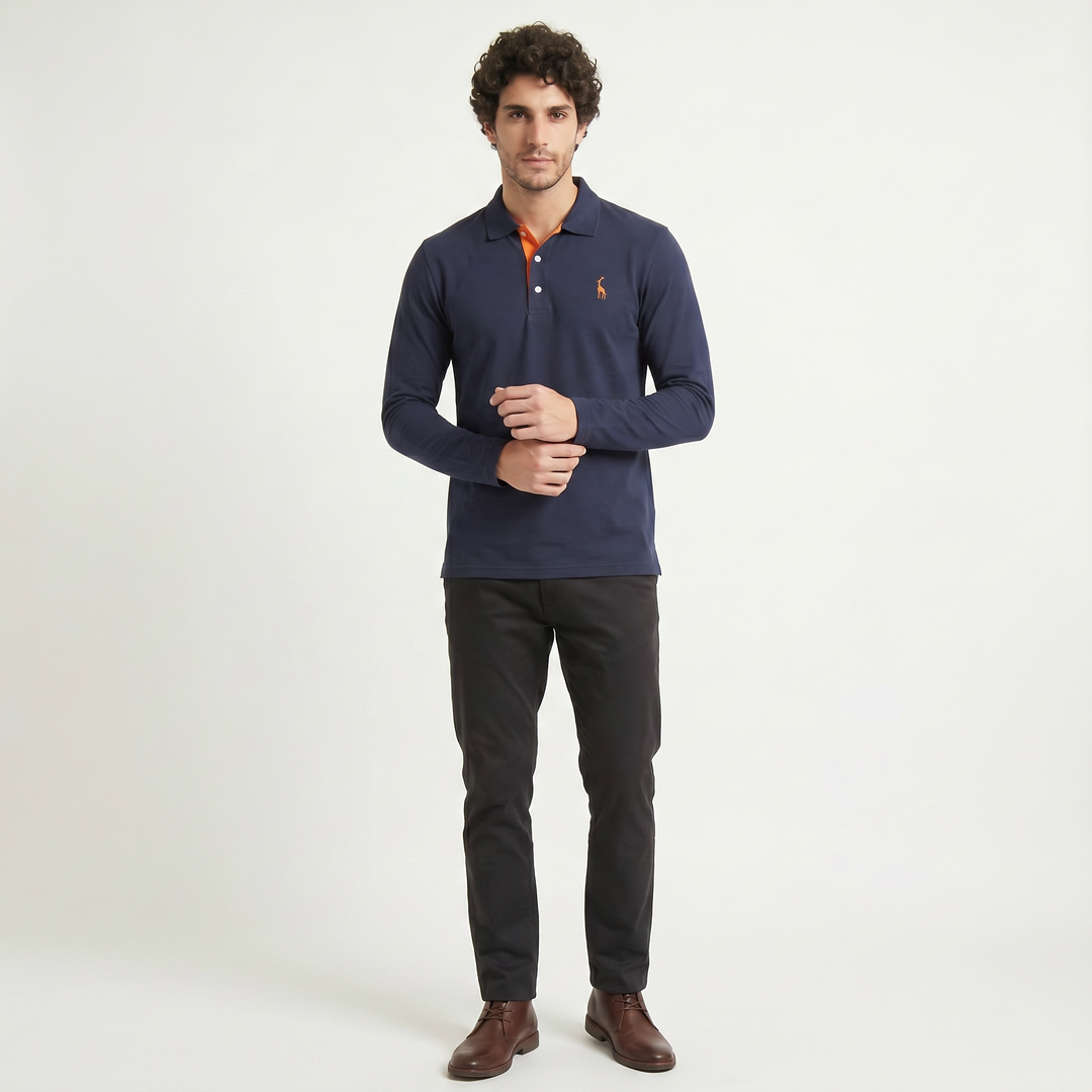 Men's Classic Cotton Long-Sleeve Polo Shirt