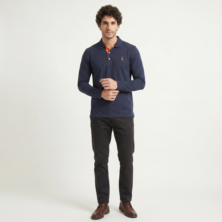 Men's Classic Cotton Long-Sleeve Polo Shirt