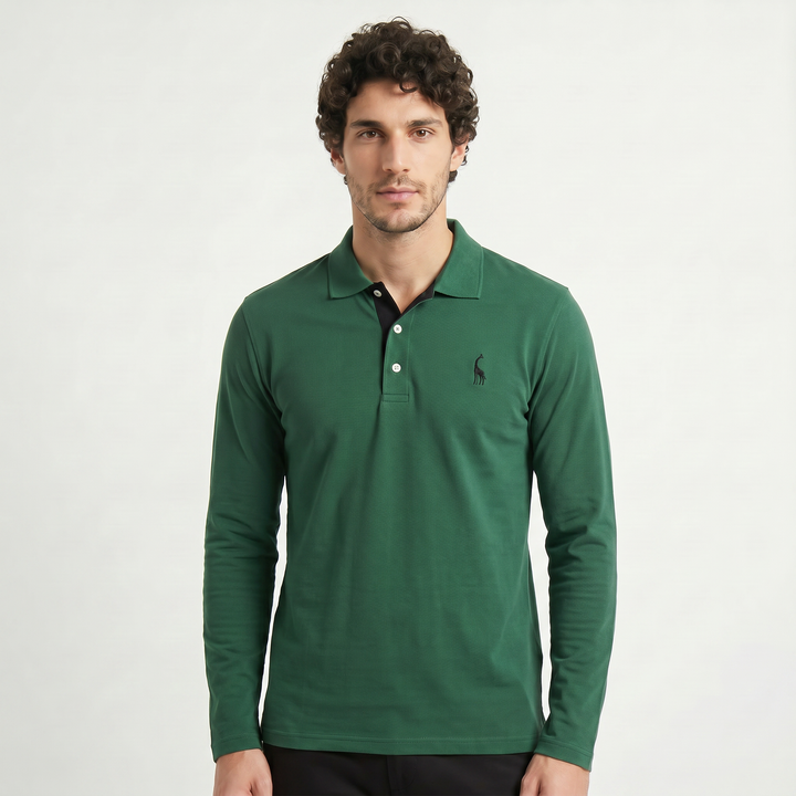 Men's Classic Cotton Long-Sleeve Polo Shirt