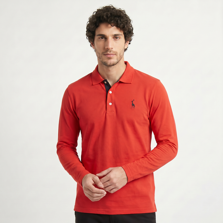 Men's Classic Cotton Long-Sleeve Polo Shirt