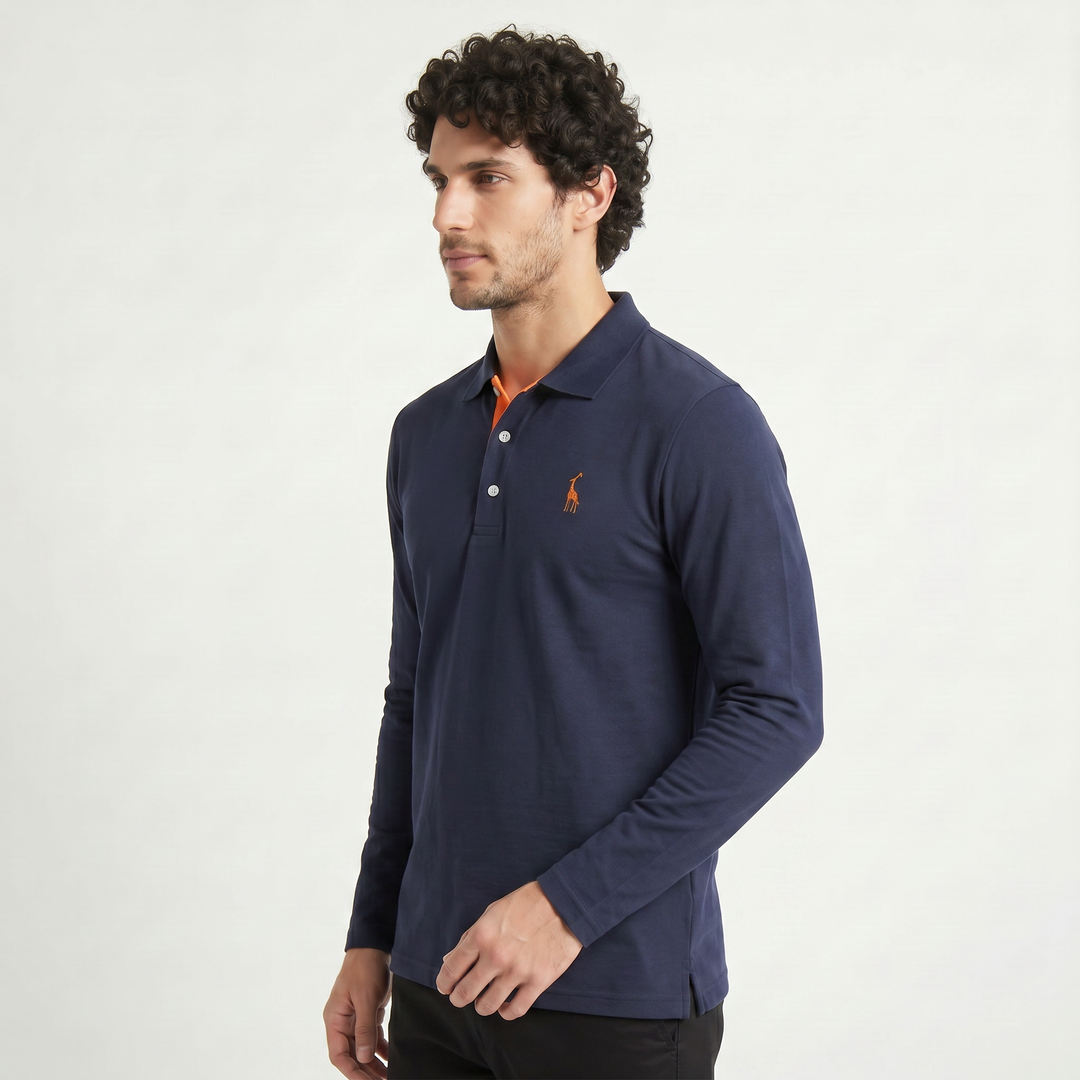 Men's Classic Cotton Long-Sleeve Polo Shirt