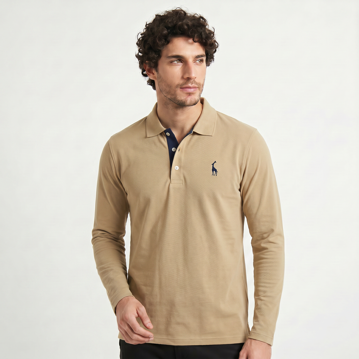 Men's Classic Cotton Long-Sleeve Polo Shirt