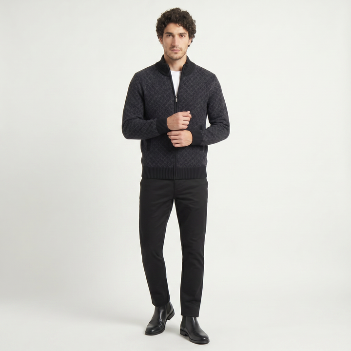 Men's Casual Textured Knit Zip-Up Cardigan
