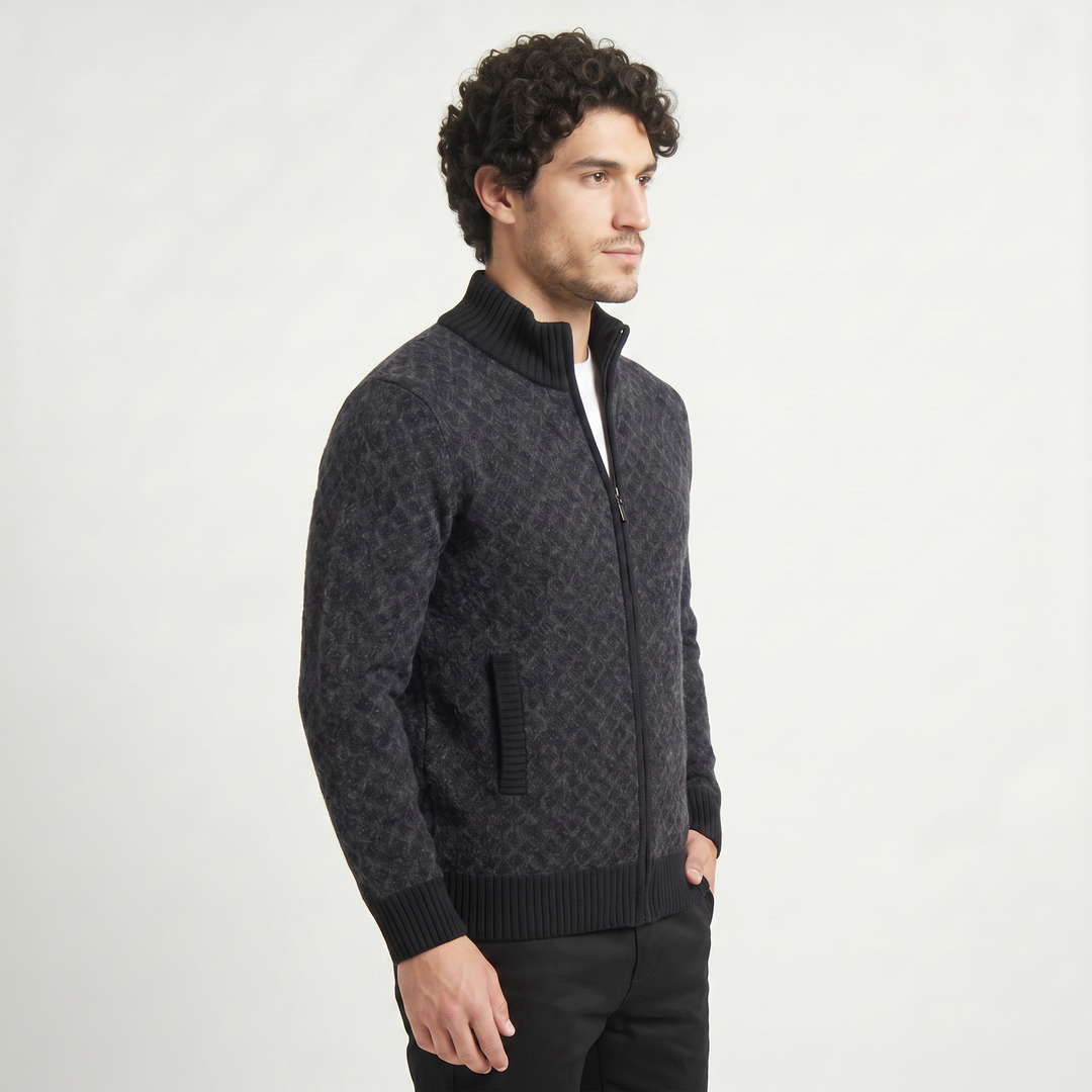 Men's Casual Textured Knit Zip-Up Cardigan