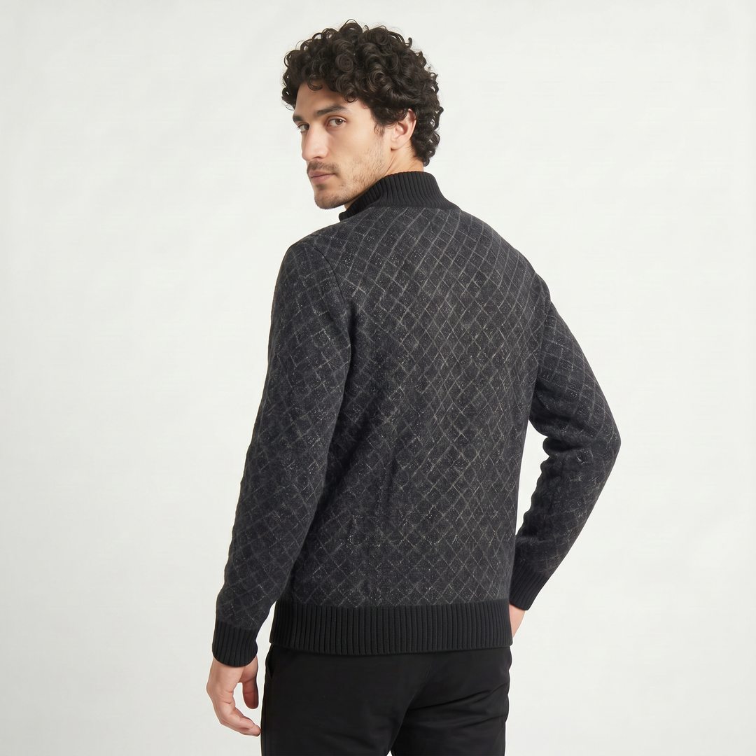 Men's Casual Textured Knit Zip-Up Cardigan