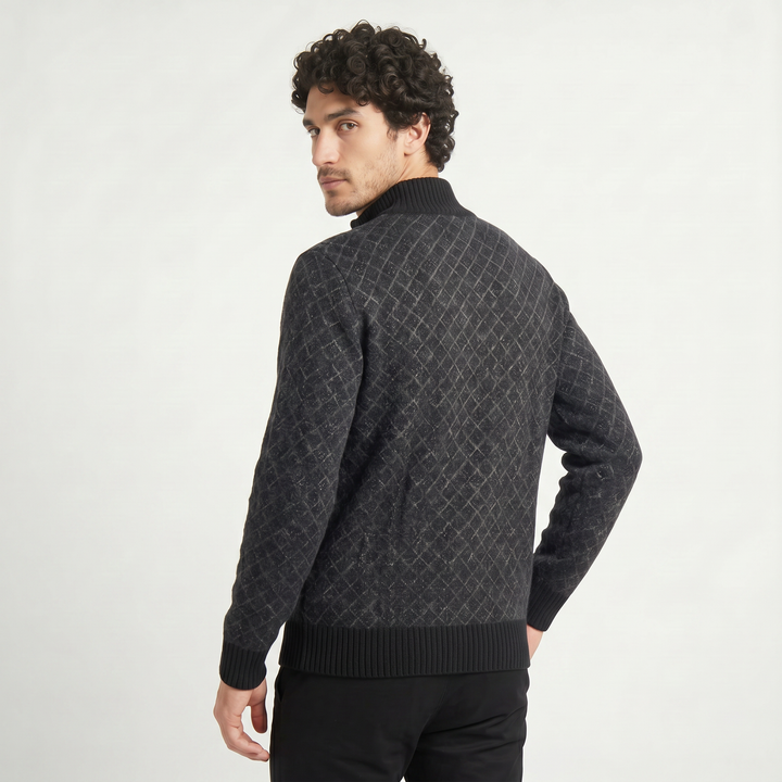 Men's Casual Textured Knit Zip-Up Cardigan