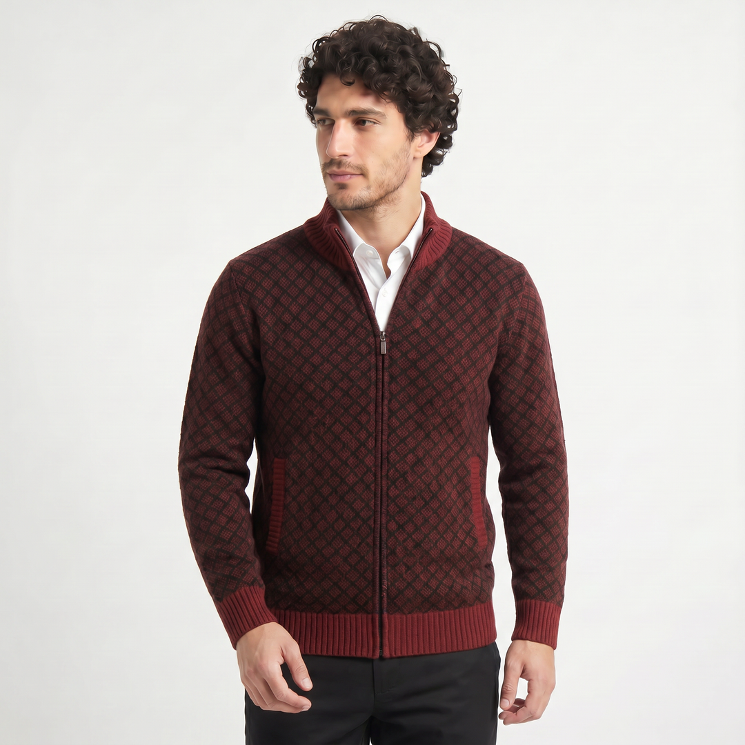 Men's Casual Textured Knit Zip-Up Cardigan