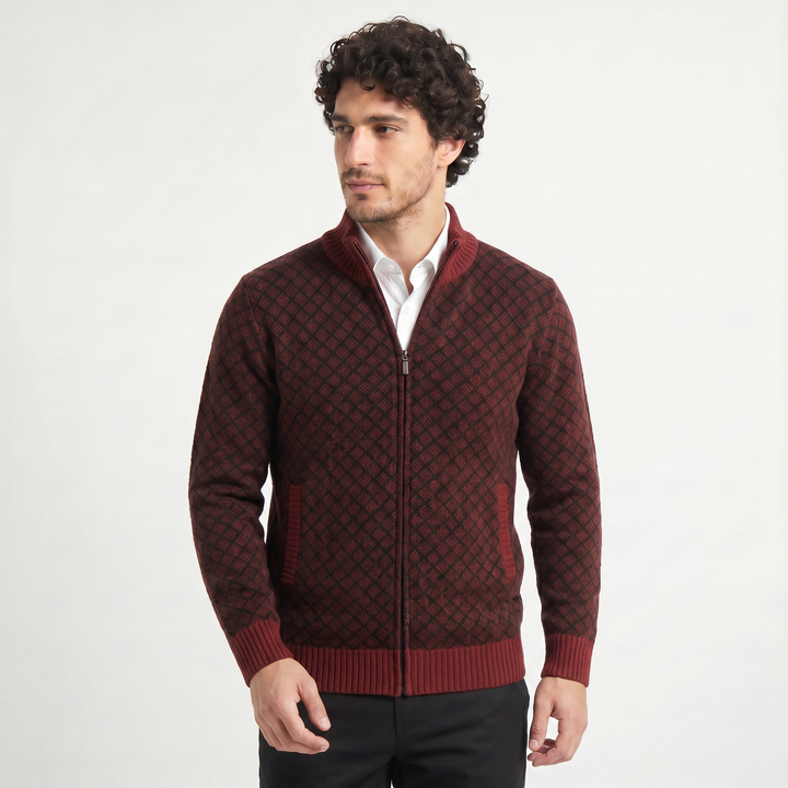 Men's Casual Textured Knit Zip-Up Cardigan