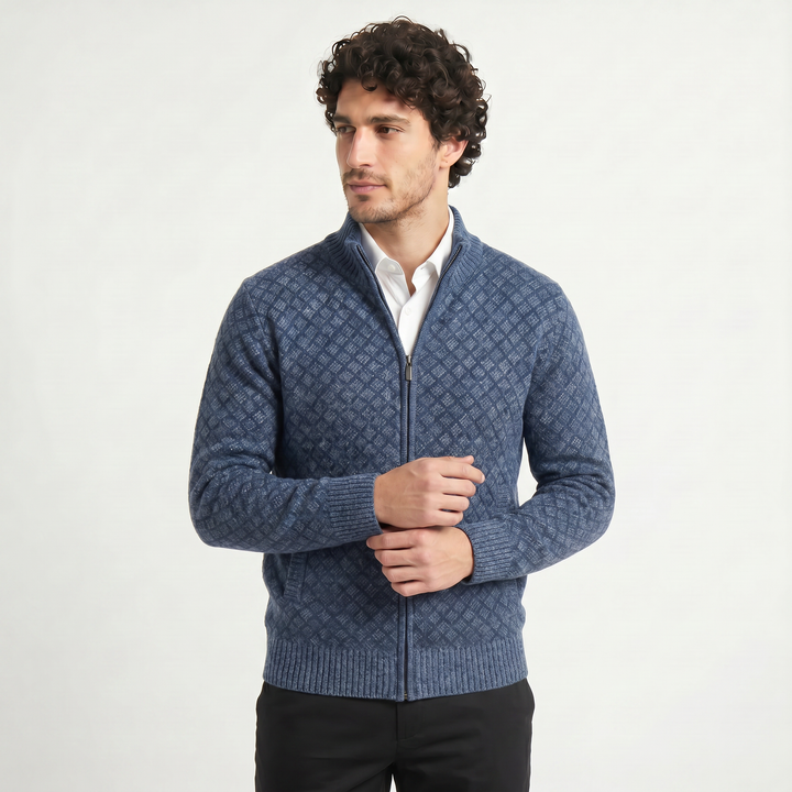 Men's Casual Textured Knit Zip-Up Cardigan
