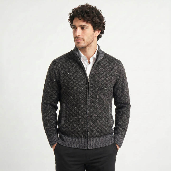 Men's Casual Textured Knit Zip-Up Cardigan