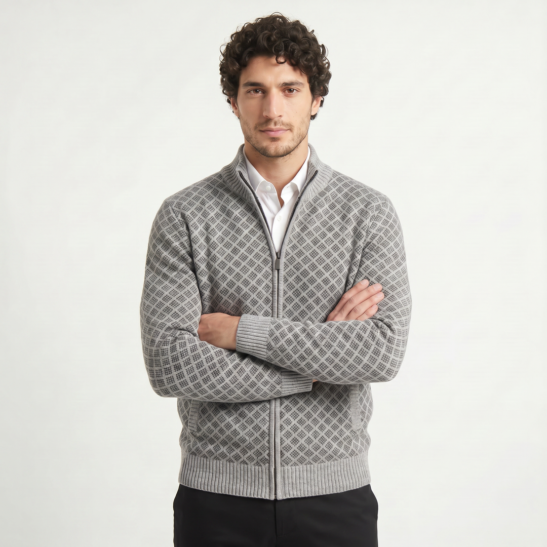 Men's Casual Textured Knit Zip-Up Cardigan