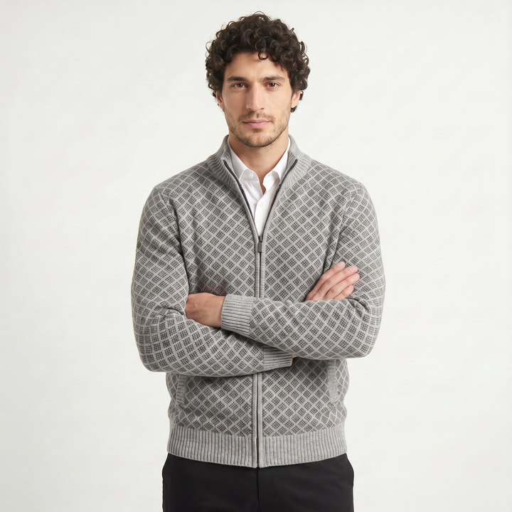 Men's Casual Textured Knit Zip-Up Cardigan