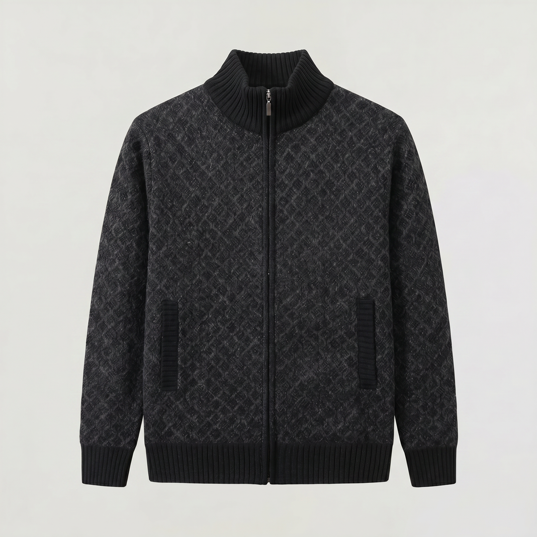 Men's Casual Textured Knit Zip-Up Cardigan