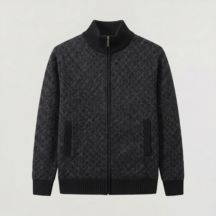 Men's Casual Textured Knit Zip-Up Cardigan
