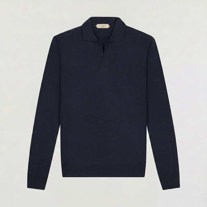 Men's Slim-Fit Knitted Cotton Polo Jumper Navy