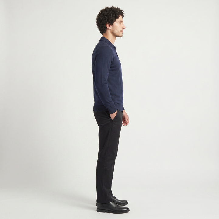 Men's Slim-Fit Knitted Cotton Polo Jumper Navy