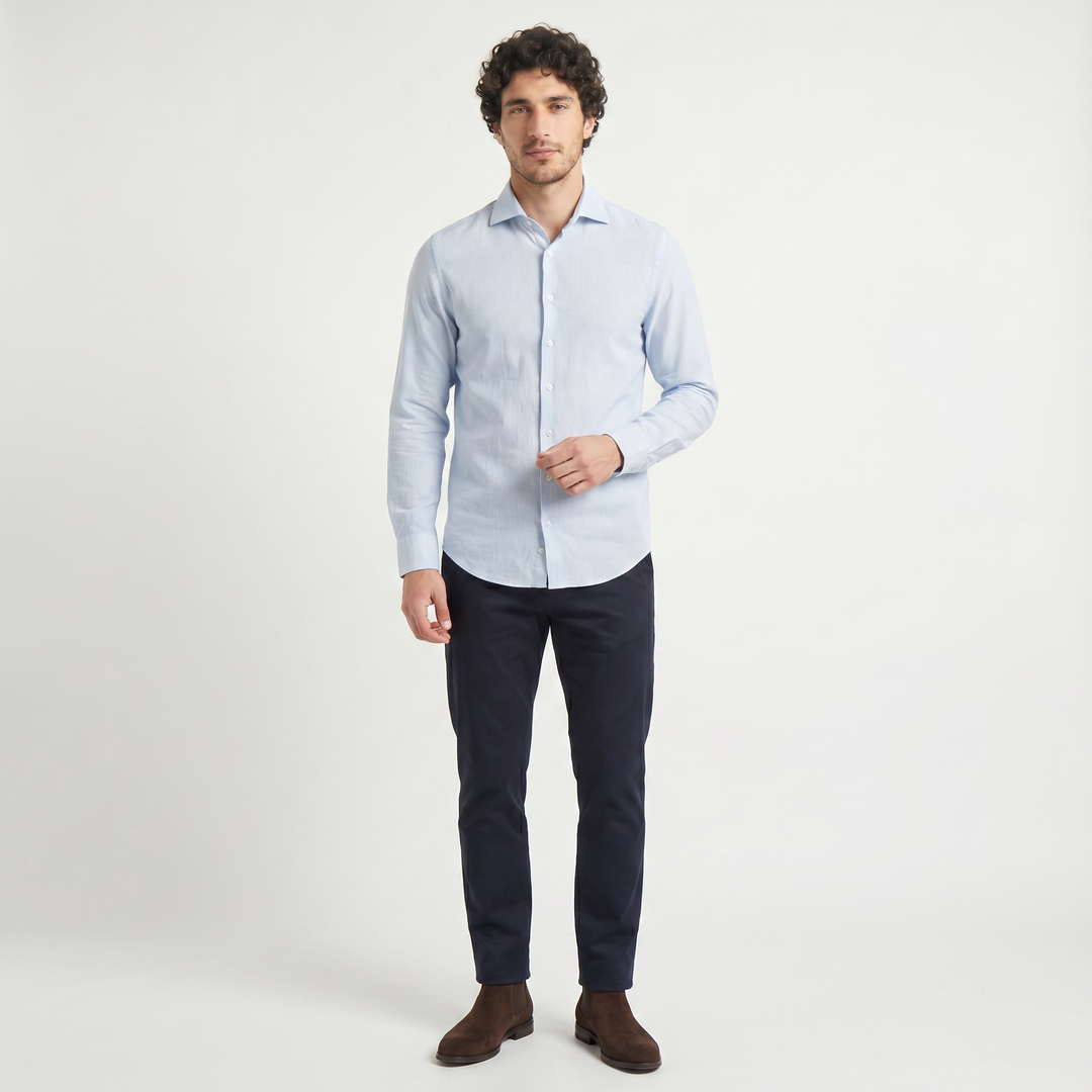 Men's Casual Cotton Long-Sleeve Striped Shirt