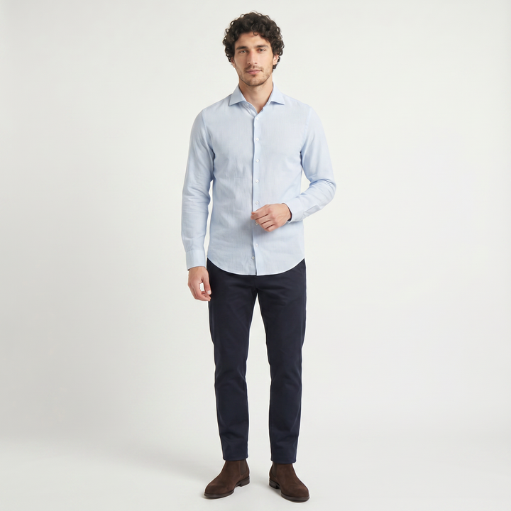 Men's Casual Cotton Long-Sleeve Striped Shirt